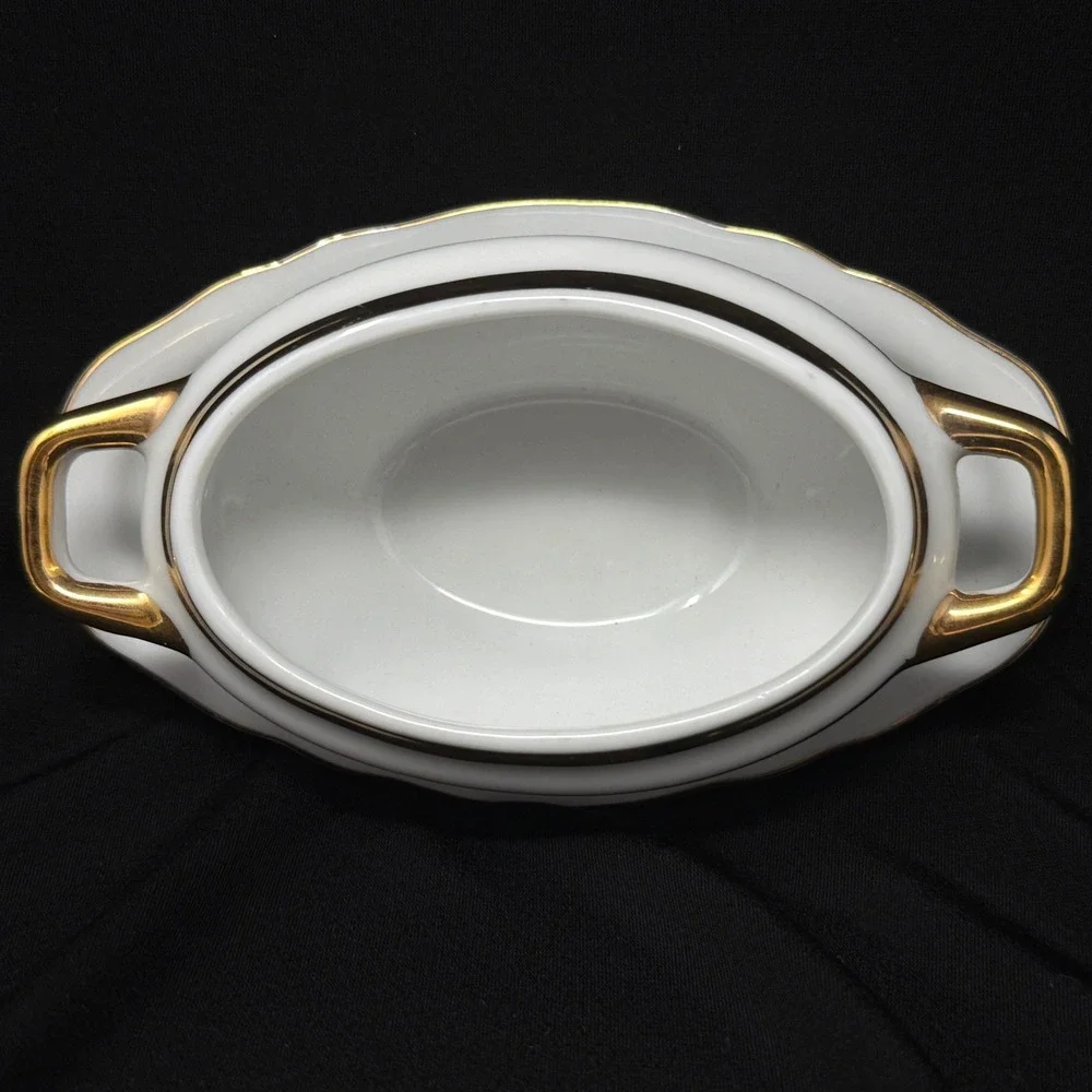 Royal Crown Sugar Bowl Tureen Gravy Boat Style White Gold Accent 525‎ Mini 5.25